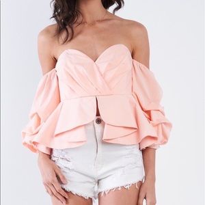 BRAND NEW BLUSH OFF SHOULDER PUFF SLEEVE CROP TOP